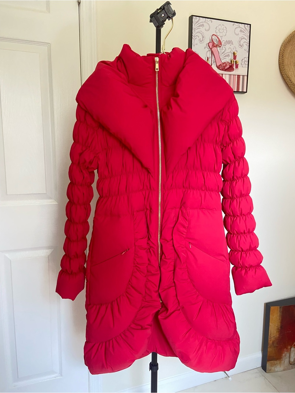 Red Quilted Puffer Duck Down Coat